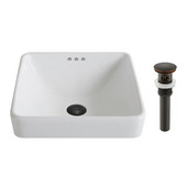  Elavo White Ceramic Square Semi-Recessed Bathroom Sink with Overflow & Pop-Up Drain, Oil Rubbed Bronze