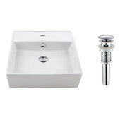  White Square Ceramic Sink and Pop Up Drain with Chrome Overflow, 18-3/5''W x 18-3/5''D x 5-4/5''H