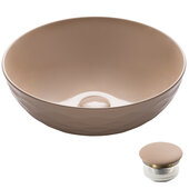  Viva™ Round Beige Porcelain Ceramic Vessel Bathroom Sink with Pop-Up Drain, 16-1/2''Diameter x 5-1/2''H