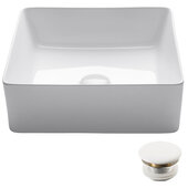  Viva™ Square White Porcelain Ceramic Vessel Bathroom Sink with Pop-Up Drain, 15-5/8''W x 15-5/8''D x 5-1/8''H