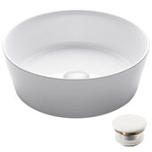  Viva™ Round White Porcelain Ceramic Vessel Bathroom Sink with Pop-Up Drain, 15-3/4''Diameter x 5-3/8''H