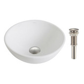  Elavo White Ceramic Small Round Vessel Bathroom Sink with Pop-Up Drain, Brushed Nickel