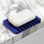  Self-Draining Silicone Soap Dish / Sponge Holder for Bathroom or Kitchen Counter in Dark Blue, 4-1/2'' W x 3-1/8'' D x 3/8'' H