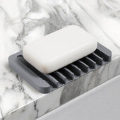  Self-Draining Silicone Soap Dish / Sponge Holder for Bathroom or Kitchen Counter in Dark Grey, 4-1/2'' W x 3-1/8'' D x 3/8'' H