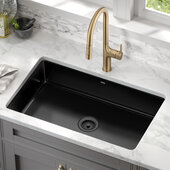 KRAUS Pintura™ 32'' Undermount Porcelain Enameled Steel Single Bowl Kitchen Sink in Black, Outside: 31-1/2'' W x 19'' D x 8-1/8'' H, Inside Bowl: 30'' W x 17-3/4'' D x 7-7/8'' H