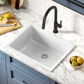 KRAUS Turino™ 24'' Drop-In Undermount Fireclay Single Bowl Kitchen Sink with Thick Mounting Deck in Gloss White, 23-7/8'' W x 18-1/8'' D x 10'' H