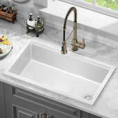 KRAUS Turino™ 33'' Fireclay Workstation Drop-In / Undermount Single Bowl Kitchen Sink in Gloss White, Outside: 33-1/8'' W x 19-1/2'' D x 10'' H, Inside Bowl: 30-1/2'' W x 17'' D x 10'' H
