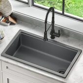 KRAUS Turino™ 33'' Fireclay Workstation Drop-In / Undermount Single Bowl Kitchen Sink in Matte Grey, Outside: 33-1/8'' W x 19-1/2'' D x 10'' H, Inside Bowl: 30-1/2'' W x 17'' D x 10'' H