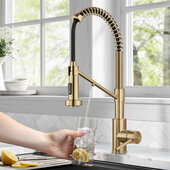 KRAUS Bolden™ 2-in-1 Commercial Pull-Down Single Handle Water Filter Kitchen Faucet for Water Filtration System, Brushed Brass, 19-1/4'' H