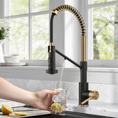 KRAUS Bolden™ 2-in-1 Commercial Pull-Down Single Handle Water Filter Kitchen Faucet for Water Filtration System, Brass/Matte Black, 19-1/4'' H