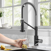 KRAUS Bolden™ 2-in-1 Commercial Pull-Down Single Handle Water Filter Faucet for Water Filtration, Spot-Free S/Steel/Matte Black, 19-1/4'' H
