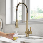 KRAUS Britt™ 2-in-1 Commercial Style Pull-Down Single Handle Water Filter Kitchen Faucet for Reverse Osmosis or Water Filtration System in Brushed Gold, Faucet Height: 22'' H, Spout Height: 5-3/4'' H, Spout Reach: 8-1/2'' D