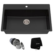  KRS-KGD-412B, 30-3/4'' Dual Mount Single Bowl Black Onyx Granite Kitchen Sink