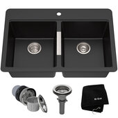  KRS-KGD-433B, 33'' Dual Mount 50/50 Double Bowl Black Onyx Granite Kitchen Sink