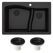  Quarza 33'' Dual Mount 60/40 Double Bowl Granite Kitchen Sink and Strainers in Black, 33'' W x 22'' D x 10-3/4'' H