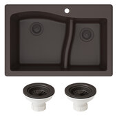  Quarza 33'' Dual Mount 60/40 Double Bowl Granite Kitchen Sink and Strainers in Brown, 33'' W x 22'' D x 10-3/4'' H