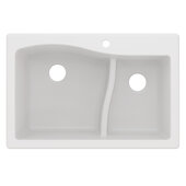  Quarza™ 33'' Dual Mount 60/40 Double Bowl Granite Kitchen Sink in White, 33'' W x 22'' D x 10-3/4'' H