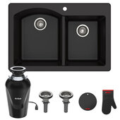  Forteza™ 33'' Wide Dual Mount 60/40 Double Bowl Granite Kitchen Sink in Black with WasteGuard™ Continuous Feed Garbage Disposal