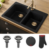  Forteza™ 33” Dual Mount 60/40 Double Bowl Granite Kitchen Sink in Black
