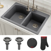  Forteza™ 33” Dual Mount 60/40 Double Bowl Granite Kitchen Sink in Grey