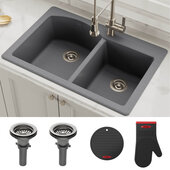 Forteza™ 33” Dual Mount 50/50 Double Bowl Granite Kitchen Sink in Grey