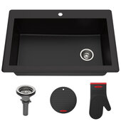  Forteza™ 33” Dual Mount Single Bowl Black Granite Kitchen Sink in Black
