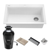  Bellucci Workstation 33'' Wide Drop-In Granite Composite Single Bowl Kitchen Sink in White with Accessories with WasteGuard™ Continuous Feed Garbage Disposal