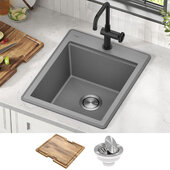  Bellucci™ 18'' Granite Composite Workstation Drop-In Top Mount Single Bowl Kitchen Bar Sink in Metallic Grey with Accessories