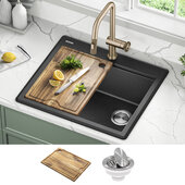  Bellucci™ 25'' Granite Composite Workstation Drop-In Top Mount Single Bowl Kitchen Sink in Metallic Black with Accessories