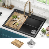  Bellucci™ 28'' Granite Composite Workstation Drop-In Top Mount Single Bowl Kitchen Sink in Metallic Black with Accessories