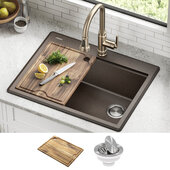  Bellucci™ 28'' Granite Composite Workstation Drop-In Top Mount Single Bowl Kitchen Sink in Metallic Brown with Accessories
