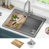  Bellucci™ 28'' Granite Composite Workstation Drop-In Top Mount Single Bowl Kitchen Sink in Metallic Grey with Accessories