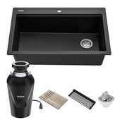  Bellucci Workstation 33'' Wide Drop-In Granite Composite Single Bowl Kitchen Sink in Metallic Black with Accessories with WasteGuard™ Continuous Feed Garbage Disposal