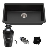  31'' Wide Undermount Single Bowl Black Onyx Granite Kitchen Sink with WasteGuard™ Continuous Feed Garbage Disposal