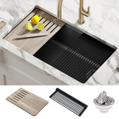 KRAUS Bellucci Workstation 33'' Undermount Granite Composite Single Bowl Kitchen Sink in Metallic Black with Accessories, 32'' W x 19'' D x 10'' H