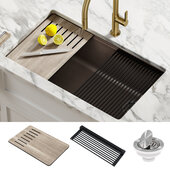 KRAUS Bellucci Workstation 33'' Undermount Granite Composite Single Bowl Kitchen Sink in Metallic Brown with Accessories, 32'' W x 19'' D x 10'' H