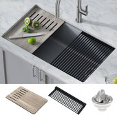 KRAUS Bellucci Workstation 33'' Undermount Granite Composite Single Bowl Kitchen Sink in Metallic Gray with Accessories, 32'' W x 19'' D x 10'' H