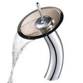 KRAUS Tall Waterfall Bathroom Faucet for Vessel Sink with Clear Brown Glass Disk, Chrome Finish, Faucet Height: 12-3/4'' H, Spout Reach: 6-1/8'' D, Spout Height: 8'' H, Glass Disk: 7-1/4'' Diameter