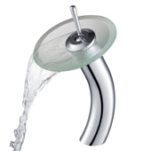 KRAUS Tall Waterfall Bathroom Faucet for Vessel Sink with Frosted Glass Disk, Chrome Finish, Faucet Height: 12-3/4'' H, Spout Reach: 6-1/8'' D, Spout Height: 8'' H, Glass Disk: 7-1/4'' Diameter