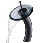 KRAUS Tall Waterfall Bathroom Faucet for Vessel Sink with Clear Black Glass Disk, Oil Rubbed Bronze Finish, Faucet Height: 12-3/4'' H, Spout Reach: 6-1/8'' D, Spout Height: 8'' H, Glass Disk: 7-1/4'' Diameter