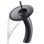 KRAUS Tall Waterfall Bathroom Faucet for Vessel Sink with Frosted Black Glass Disk, Oil Rubbed Bronze Finish, Faucet Height: 12-3/4'' H, Spout Reach: 6-1/8'' D, Spout Height: 8'' H, Glass Disk: 7-1/4'' Diameter