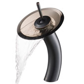 KRAUS Tall Waterfall Bathroom Faucet for Vessel Sink with Clear Brown Glass Disk, Oil Rubbed Bronze Finish, Faucet Height: 12-3/4'' H, Spout Reach: 6-1/8'' D, Spout Height: 8'' H, Glass Disk: 7-1/4'' Diameter