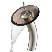 KRAUS Tall Waterfall Bathroom Faucet for Vessel Sink with Clear Brown Glass Disk, Satin Nickel Finish, Faucet Height: 12-3/4'' H, Spout Reach: 6-1/8'' D, Spout Height: 8'' H, Glass Disk: 7-1/4'' Diameter