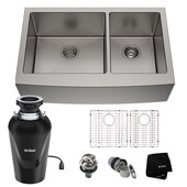 Standart PRO™ 36'' Wide 60/40 Double Bowl 16 Gauge Stainless Steel Farmhouse Kitchen Sink with WasteGuard™ Continuous Feed Garbage Disposal