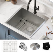 KRAUS Standart PRO™ 22'' Drop-In Top Mount 16 Gauge Stainless Steel Single Bowl Deep Laundry Utility Sink, 22'' W x 22'' D x 11-3/4'' H