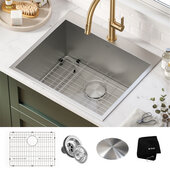 KRAUS Standart PRO™ 25'' Drop-In Top Mount 16 Gauge Stainless Steel Single Bowl Deep Laundry Utility Sink, 25'' W x 22'' D x 11-3/4'' H