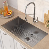 KRAUS 30'' 16 Gauge Standart PRO™ Kitchen Sink Combo Set with Bolden™ 18'' Kitchen Faucet and Soap Dispenser, Chrome Finish