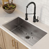 KRAUS 30'' 16 Gauge Standart PRO™ Kitchen Sink Combo Set with Matte Black Bolden™ 18'' Kitchen Faucet and Soap Dispenser