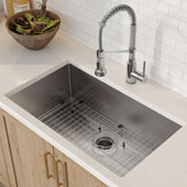 KRAUS 32'' 16 Gauge Standart PRO™ Kitchen Sink Combo Set with Bolden™ 18'' Kitchen Faucet and Soap Dispenser, Chrome Finish