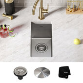 KRAUS Standart PRO™ 10'' Undermount 16 Gauge Stainless Steel Single Bowl Bar Prep Kitchen Sink, 9-1/2'' W x 18'' D x 8-1/2'' H